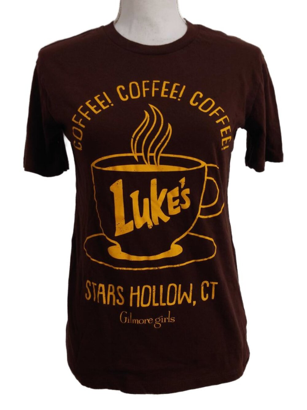 Gilmore Girls Luke's Diner Coffee Stars Hollow CT 100% Cotton Brown T-Shirt